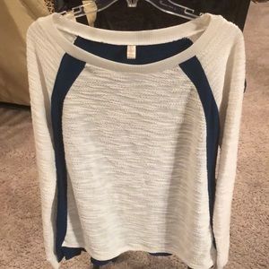 White and teal lightweight sweater